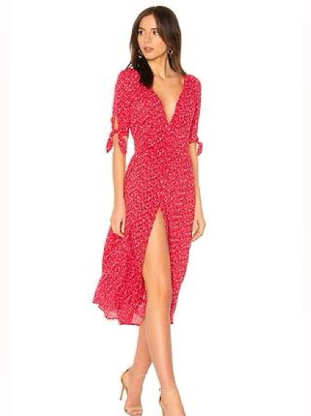 Auguste The Label Red Floral Midi Dress with Front Slit